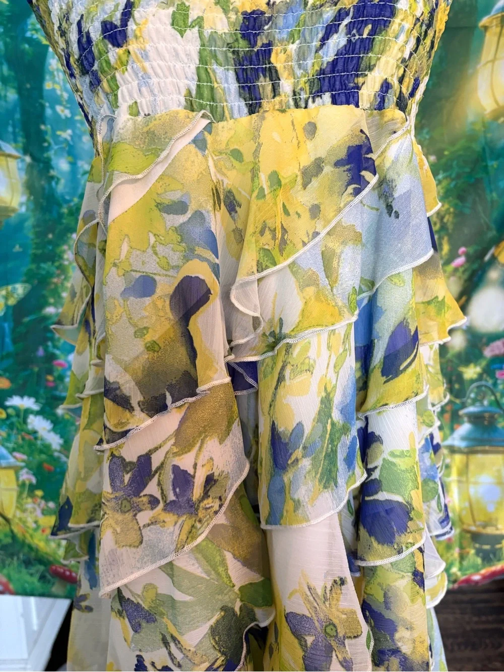 Coco Bianco Yellow, Blue & Green Floral Ruffled Midi Skirt - Picture 2 of 12